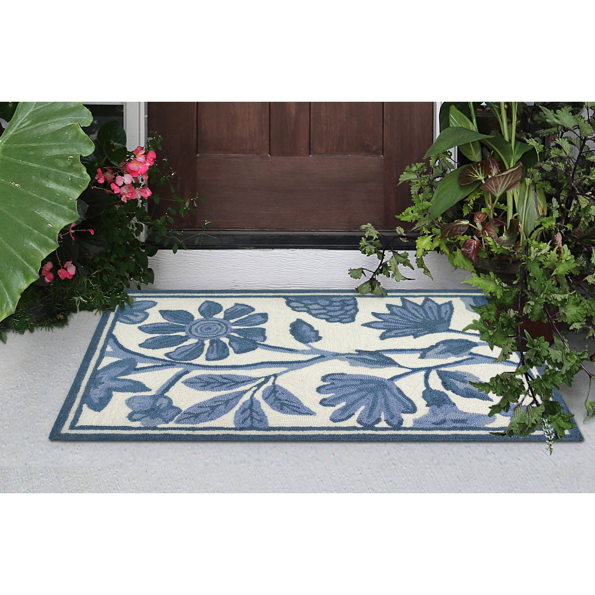 bleu Tapis intérieur/extérieur Capri Floral Vine en vente sur Faire2