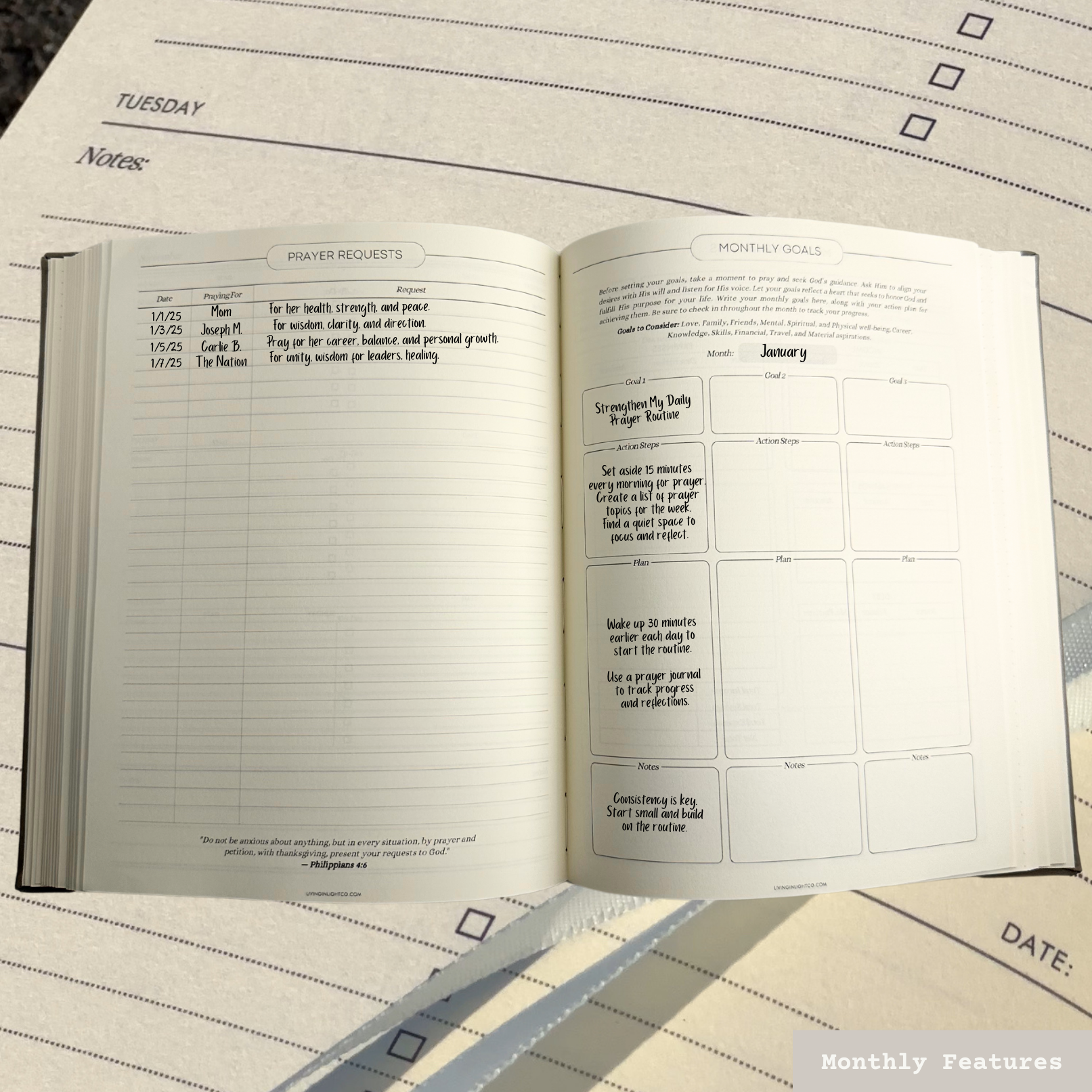 Living In Light – Agenda por atacado – Agenda Cristã Moderna Sem Data – Estudo Bíblico, Anotações de Sermões, Pedidos de Oração, Definição de Metas, Finanças e Mais | Capas em Couro Greige, Couro Marfim e Jeans8