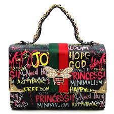 M&M HANDBAGS, LLC. - Vendita all'ingrosso Cartella - Donna - Borsa a mano boxy 2 in 1 con grafismi multicolore e ape regina M&M HANDBAGS0