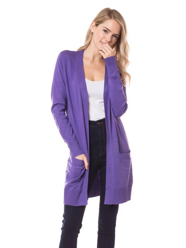 Newself Collection - Vente Cardigan – femme - Cardigan long léger ouvert sur le devant avec poches9