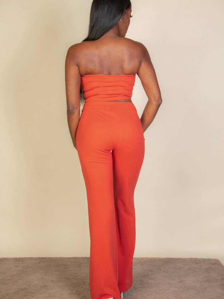 CAPELLA APPAREL - Venta al por mayor Conjuntos de top y pantalón (NO para estar en casa) - Mujer - Conjunto de corsé sin tirantes y pantalones acampanados