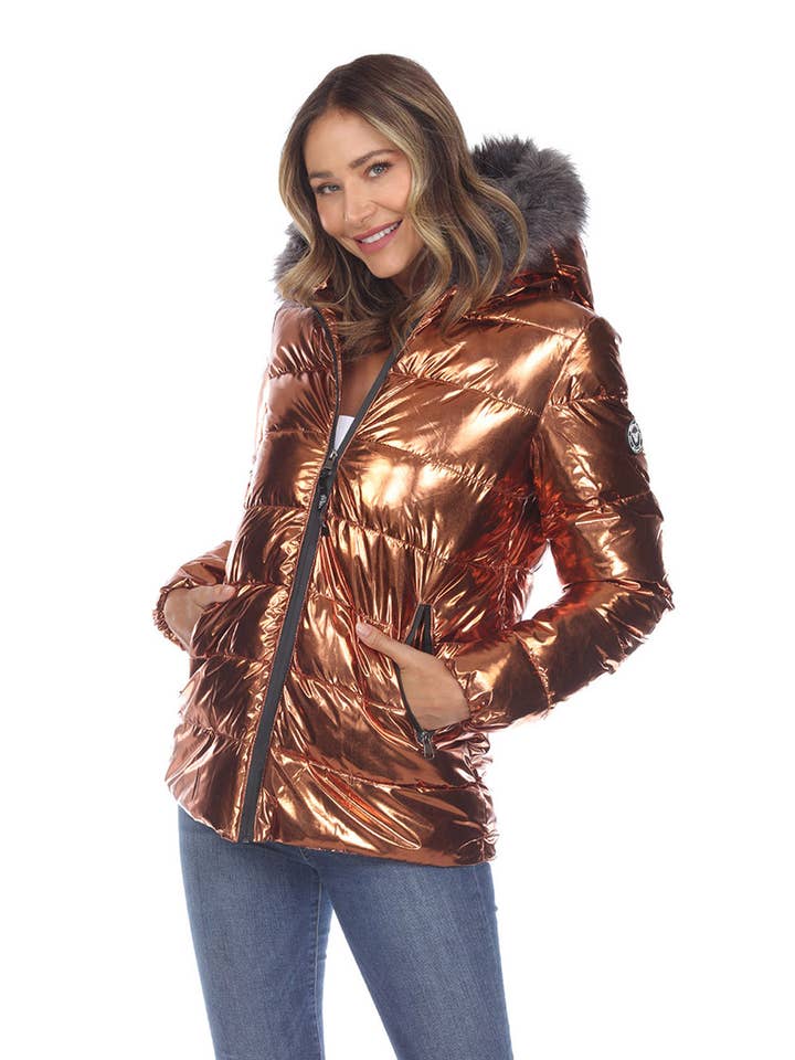 WHITE MARK - Wholesale Puffer Jacket - Women's - Women's Metallic Puffer Coat with Hoodie14