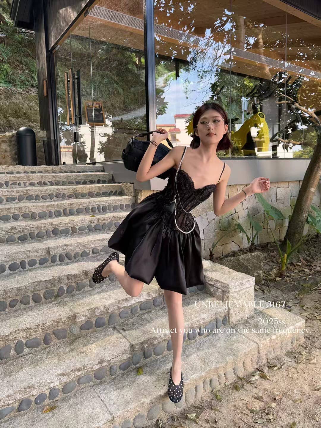 Chilli Girl Collection - Wholesale Dress - Women's - Camisole style corset bubble lace dress in black 4