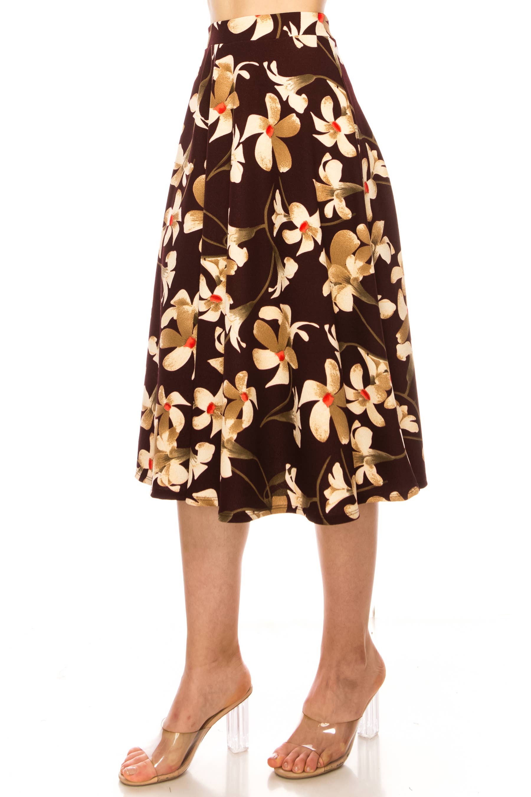 MOA COLLECTION - Vendita all'ingrosso Gonna - Donna - Gonna midi da donna a trapezio con fiori ed elastico in vita2