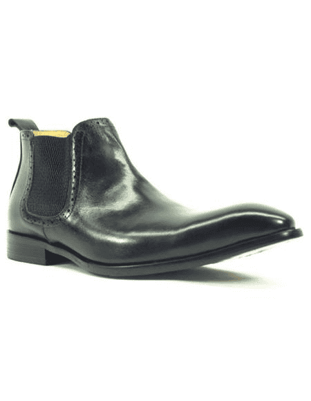 Svart Svarta herrskor Carrucci Black Leather Hand Burnished Mens Chelsea Boot för wholesale på Faire0