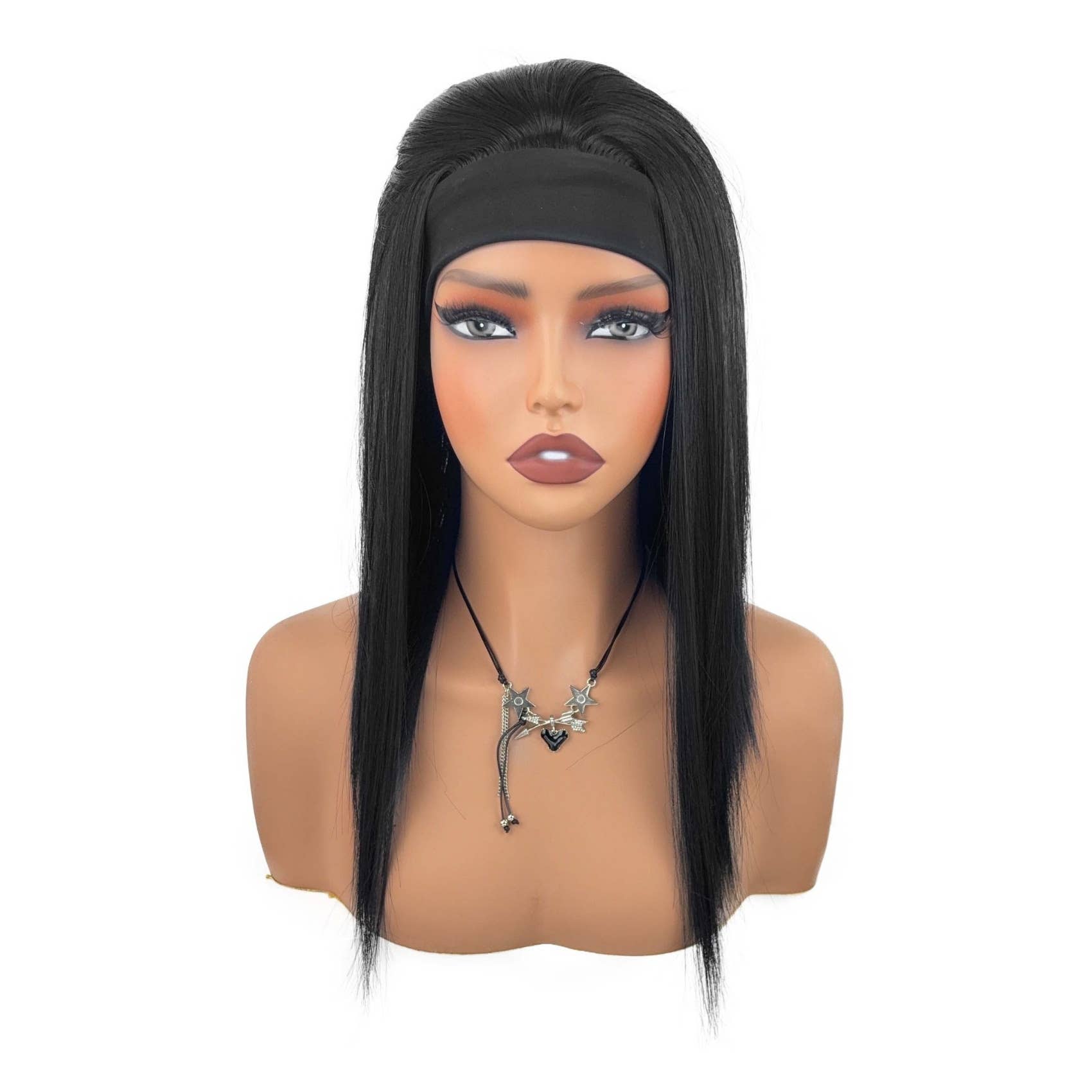 Black Straight Synthetic Headband Wig with Natural Shine Easy Fit for wholesale on Faire4