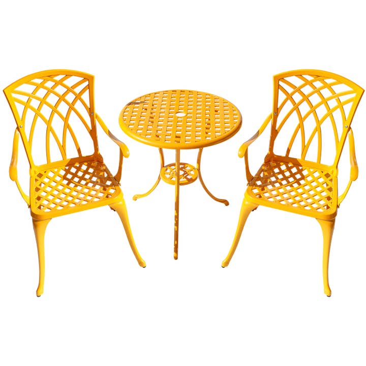 Hi-Line Gift Ltd. - Wholesale Patio Set - Sunny Retreat- Yellow Cast Aluminium Bistro Set3