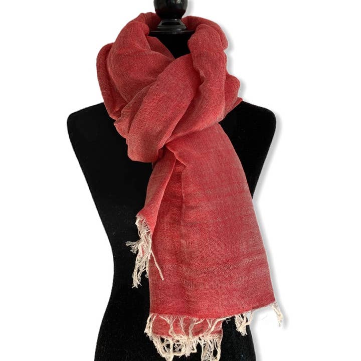 Linen Handwoven Scarf - Watermelon Red for wholesale by Dandarah
