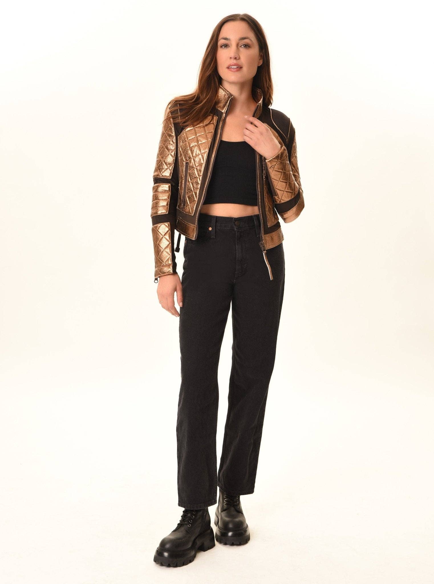 Abu Dhabi Metallic Moto Mesh Jacket - Copper/Chocolate JLS for wholesale on Faire4