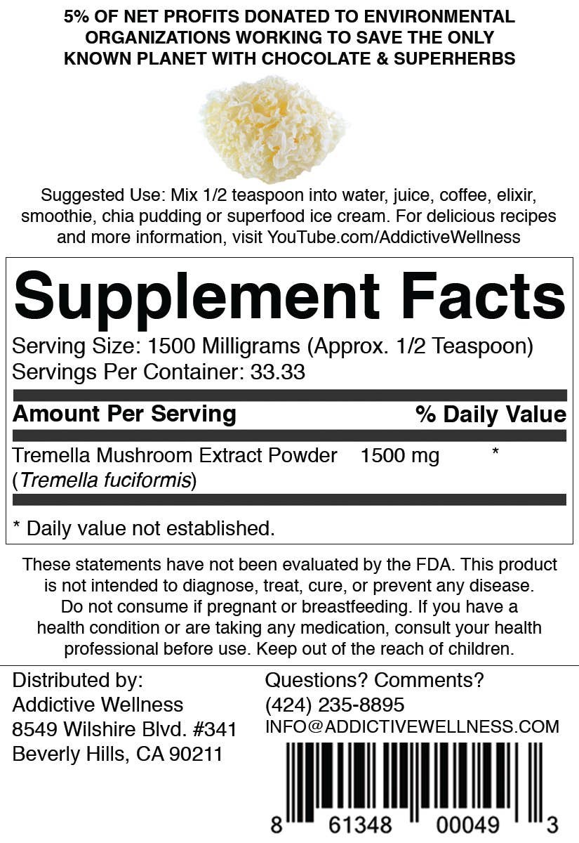 Addictive Wellness - Wholesale Protein/Superfood Powder - Tremella Mushroom Extract – Beauty & Hydration Support1
