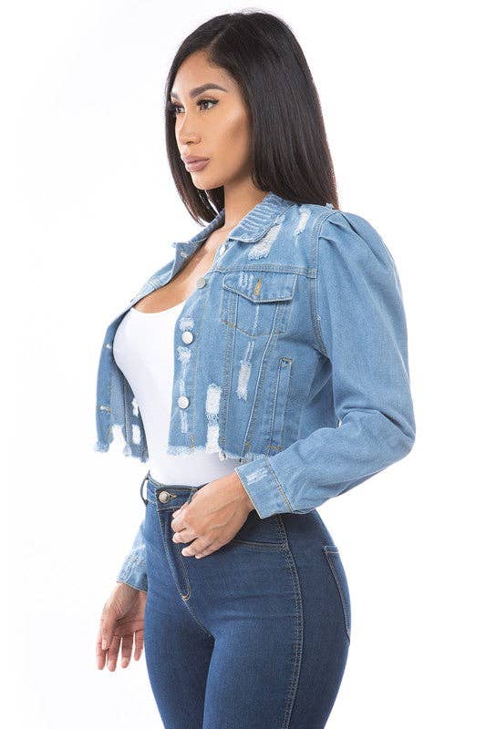 Blue WOMEN FASHION DENIM CROP JACKET for wholesale on Faire3