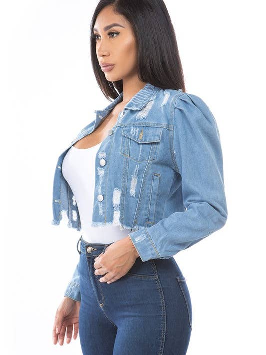 Blue WOMEN FASHION DENIM CROP JACKET for wholesale on Faire3