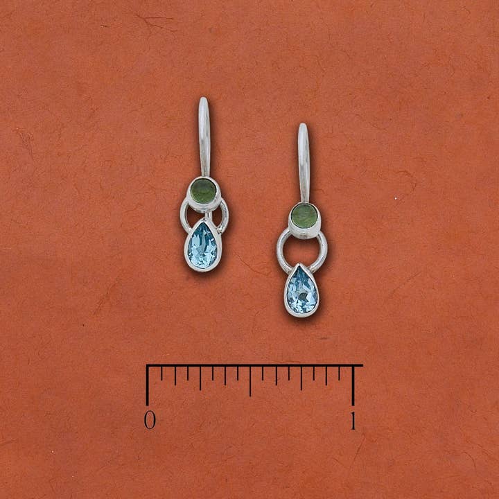 Brincos Facetados Azul Topázio e Peridot por atacado de Tidepool