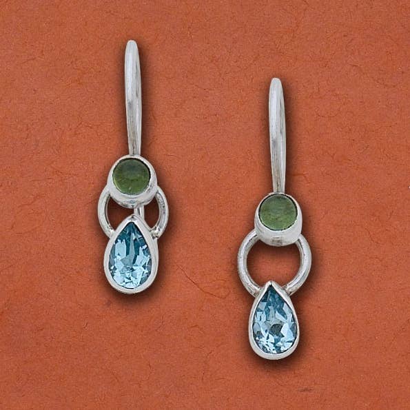 Faceted Swiss Blue Topaz and Peridot Earrings for wholesale by Tidepool