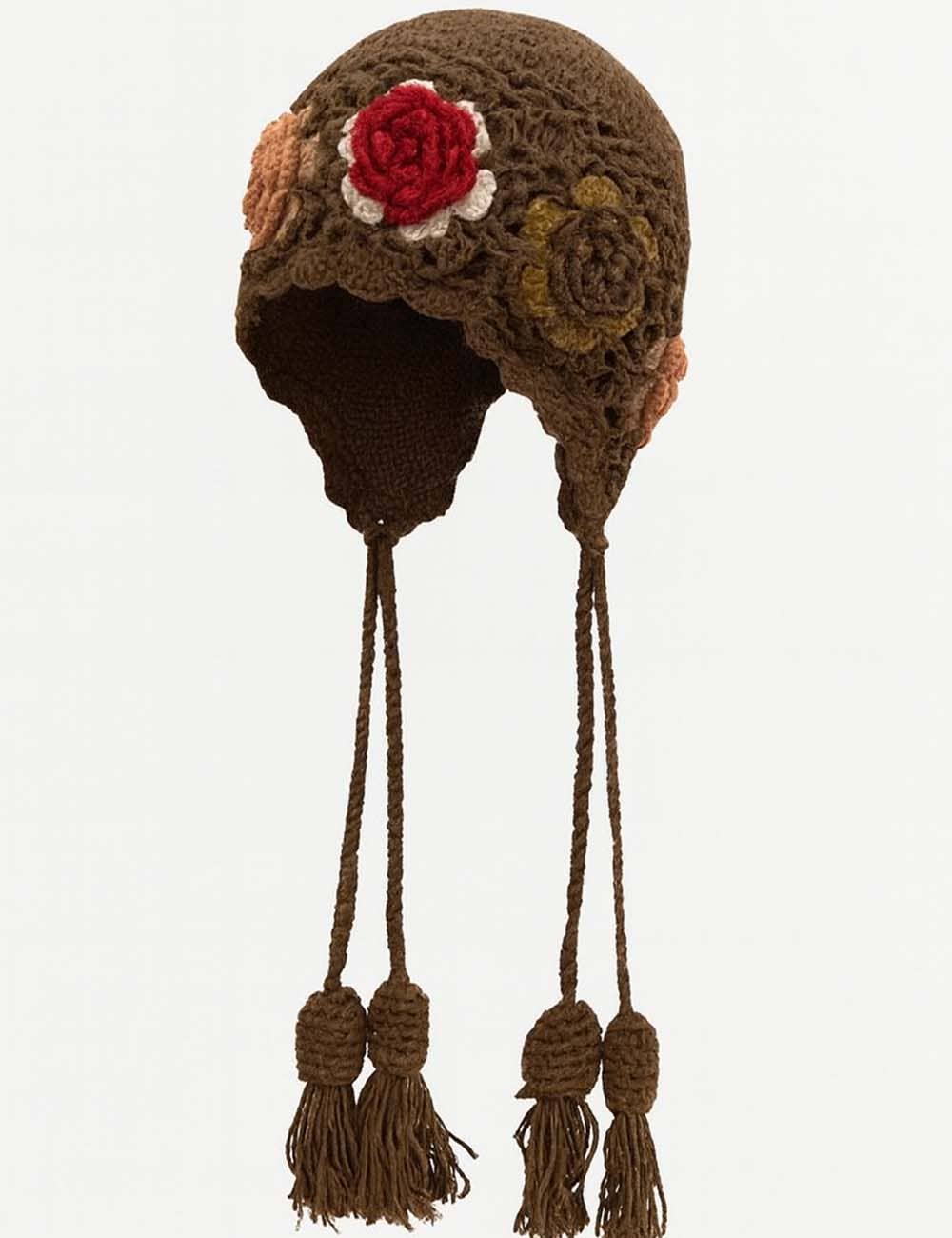 Sweetkama - Wholesale Beanie - Women's - Ladies 3D Floral Crochet Knit Hollow Out Tassel Hat1