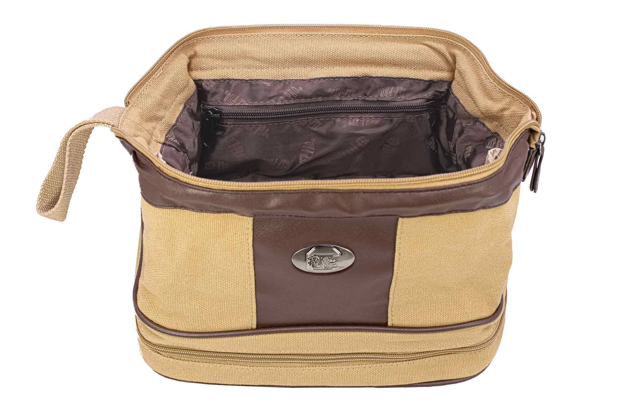 Khaki USC Gamecocks Men's Canvas Toiletry Bag. for wholesale on Faire3