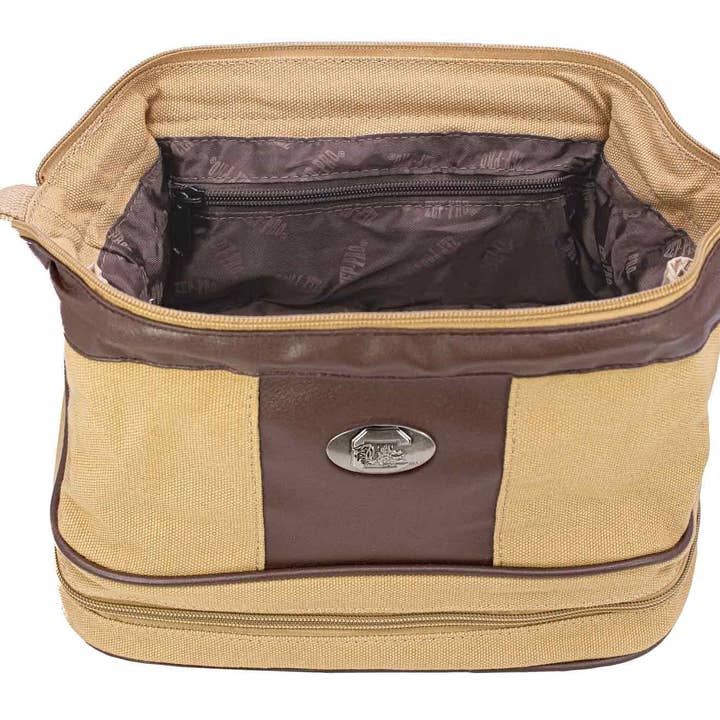 Khaki USC Gamecocks Men's Canvas Toiletry Bag. for wholesale on Faire3