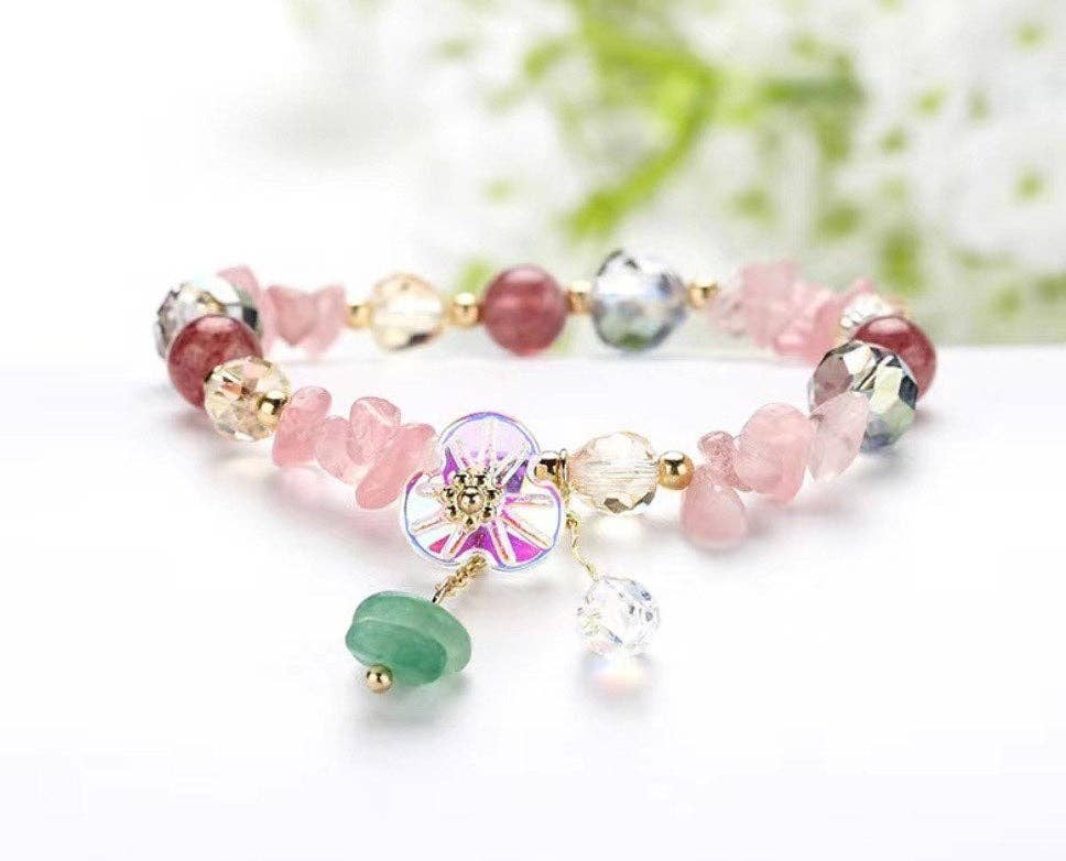 Exsito - Wholesale Beaded Bracelet - Strawberry  irregular crystal bracelet with flower2