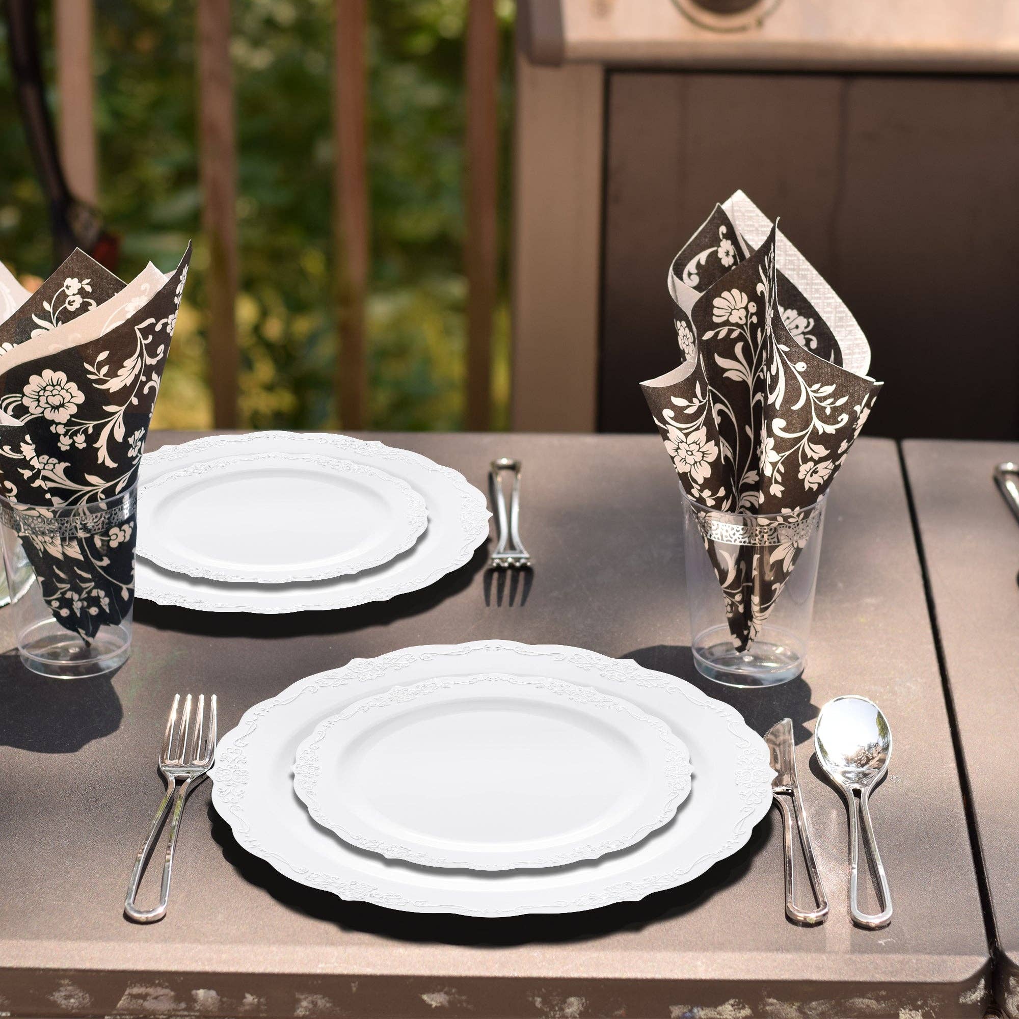 Smarty had a Party - Wholesale Disposable Plate - White Vintage Round Plastic Dinnerware Set - 120 Guests9