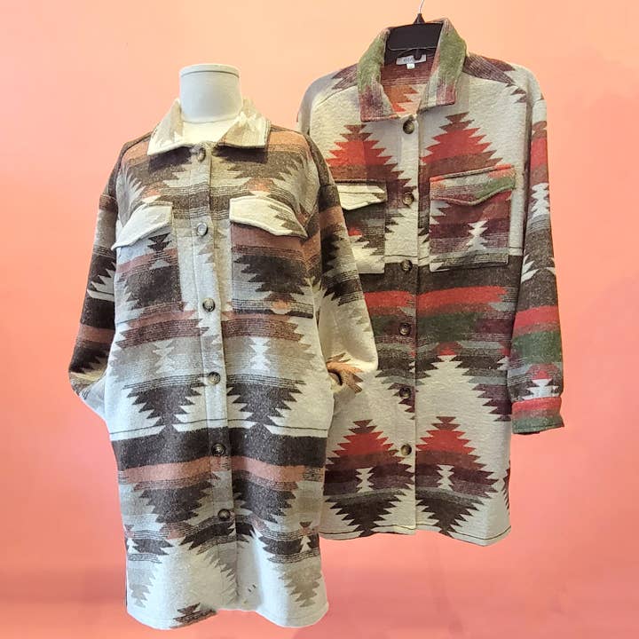 AZTEC JACQUARD SHACKET WITH POCKET LONG VERSION for wholesale by Mapcie