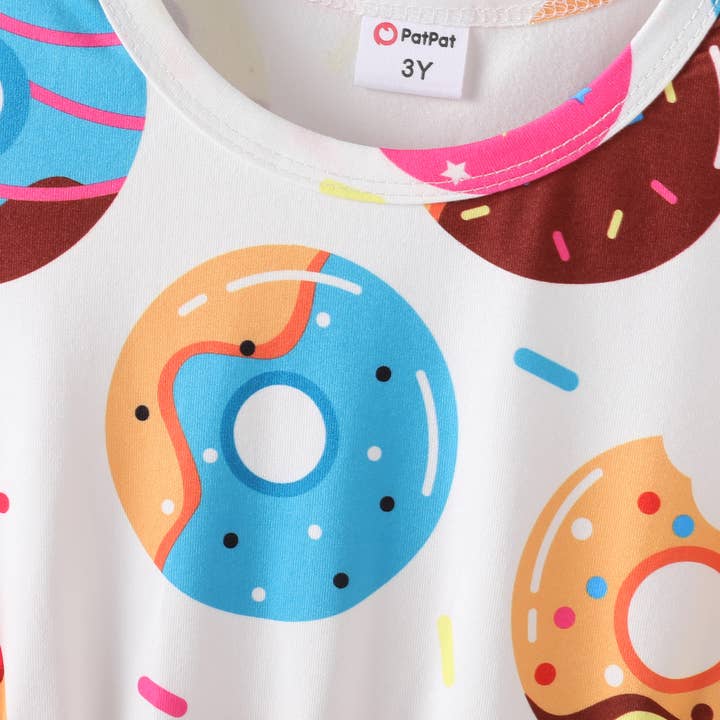 PatPat - Wholesale Dress - Kids - Toddler Girl Food Donut Print Short-sleeve Dress