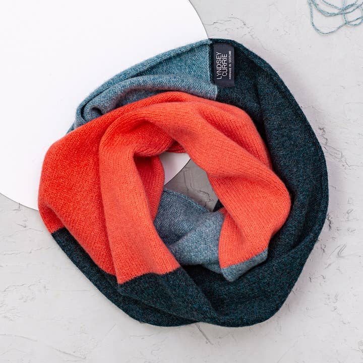 Handmade Lambswool Colour Block Double Wrap Snood for wholesale by Lyndsey Currie - Knitted Accessories