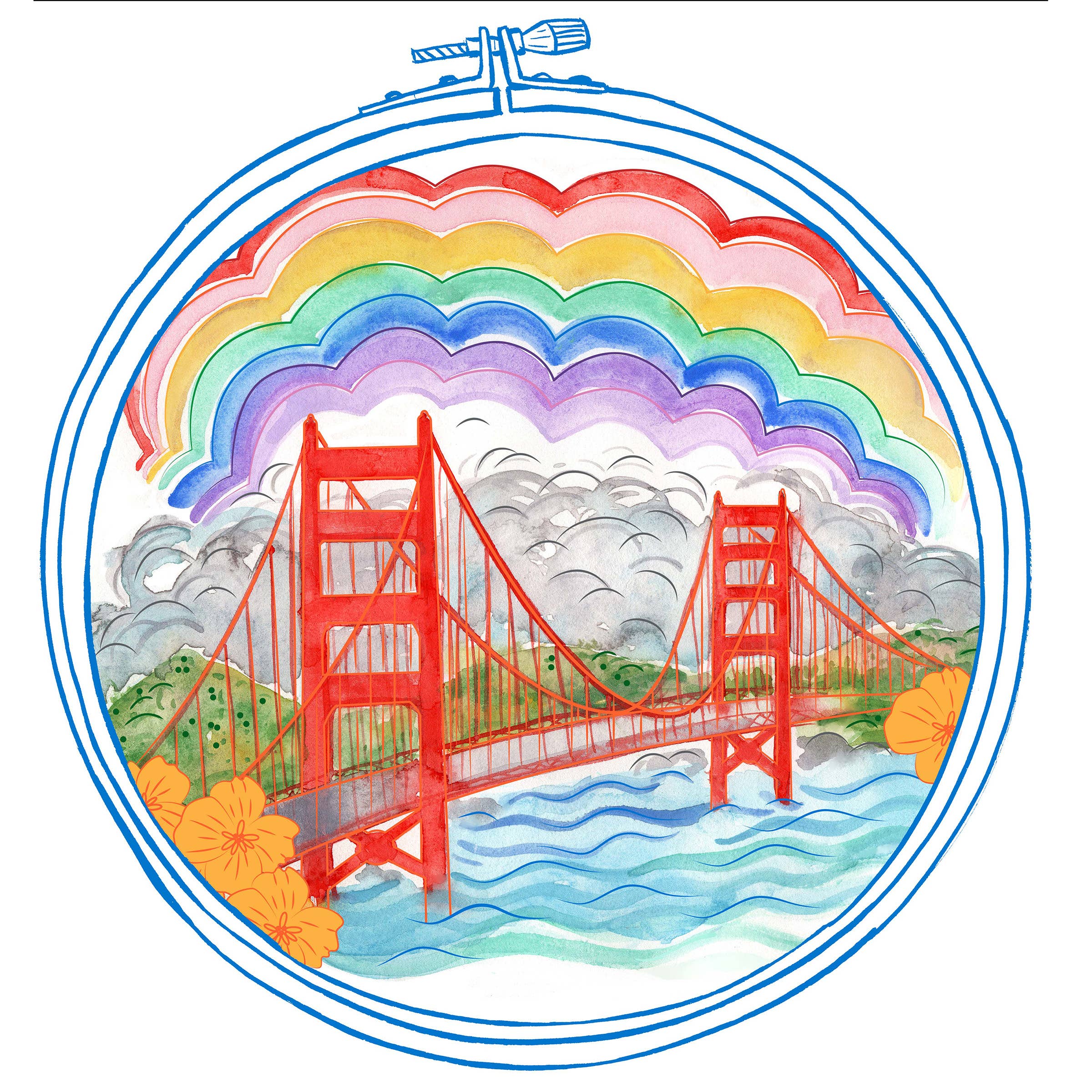 Keller Design Co. - Wholesale Embroidery/Cross Stitch Supplies - Meet Me in San Francisco Golden Gate Bridge Embroidery Kit5