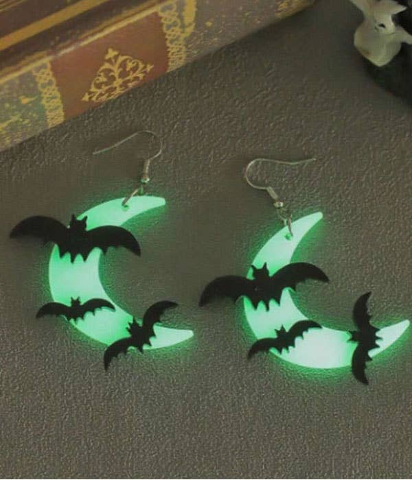 Jewelry Max - Wholesale Dangle Earrings - ( P444 )  HALLOWEEN THEME MOON AND BAT ACRYLIC EARRING0