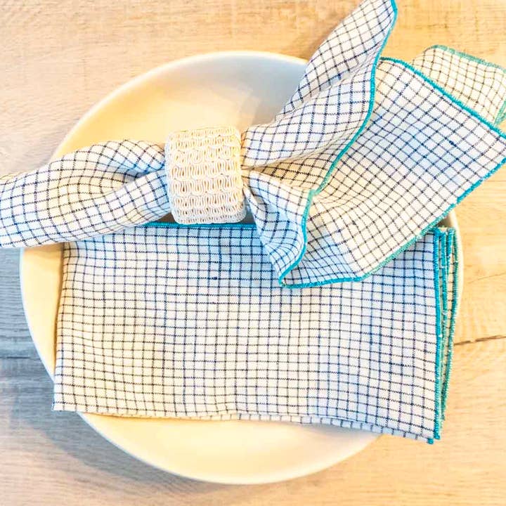 100% Linen Check Print Cloth Napkins - Set of 2 for wholesale by West Coast Handmade