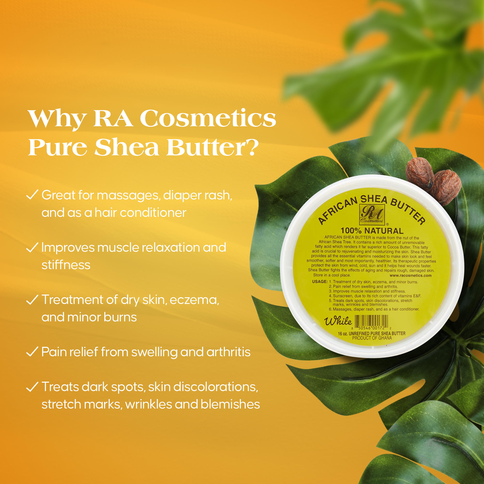 RA Cosmetics - Wholesale Body Balm/Butter - 100% African Shea Butter, Ivory/White Solid - 16oz4