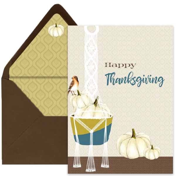 Mod Lounge Paper Company - Wholesale Thanksgiving Card - Boho Macrame Thanksgiving Fall Host Hostess Greeting Card1