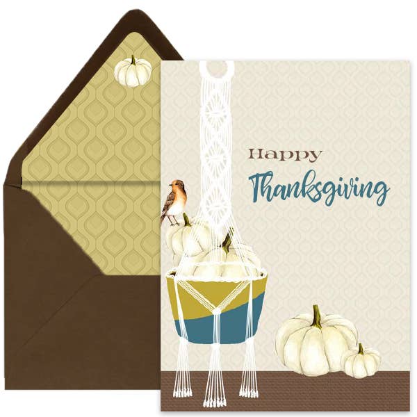 Mod Lounge Paper Company - Wholesale Thanksgiving Card - Boho Macrame Thanksgiving Fall Host Hostess Greeting Card1