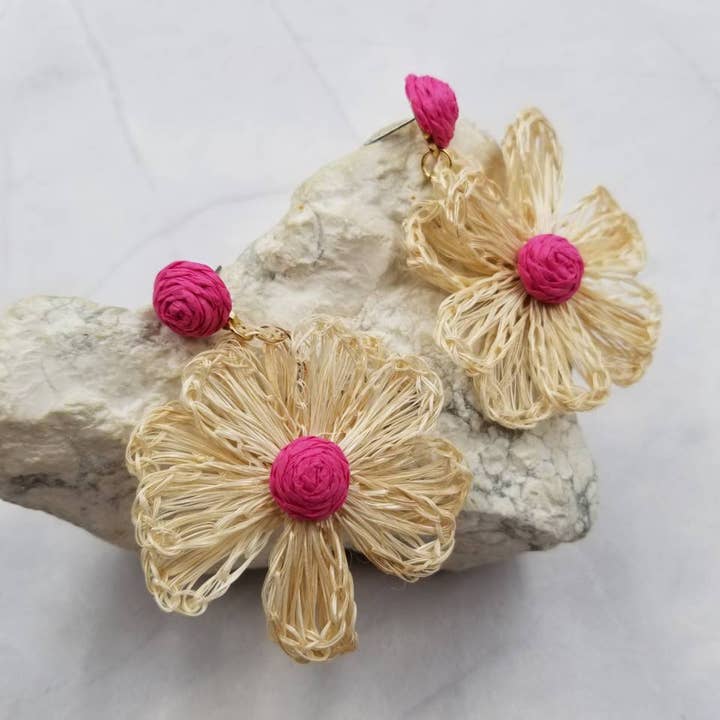 Straw Handwoven Wildflower Earrings for wholesale by The Pretty Jewellery