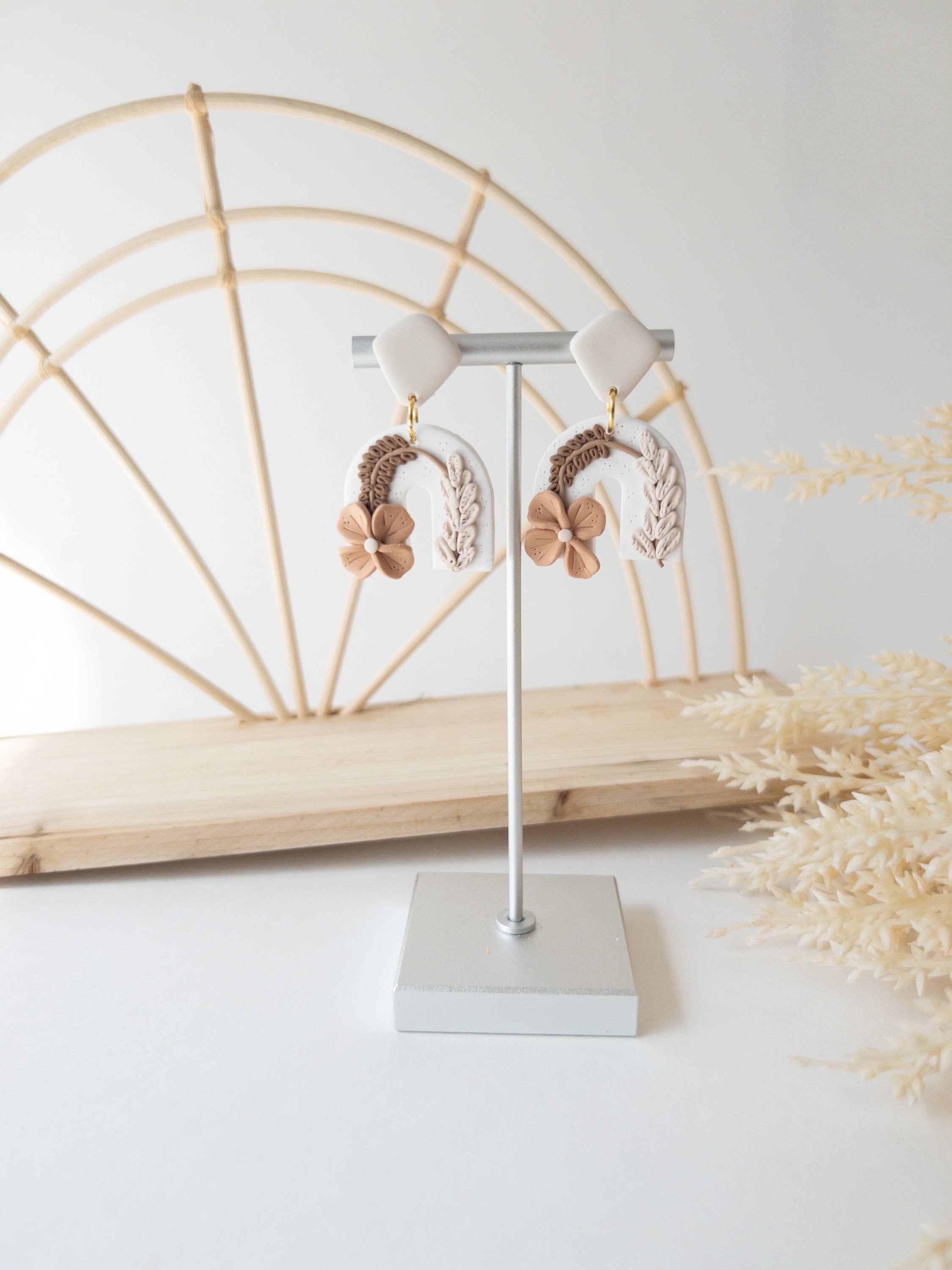 Belltina Clay Co. - Wholesale Dangle Earrings - Neutral Floral Polymer Clay Earrings | Warm