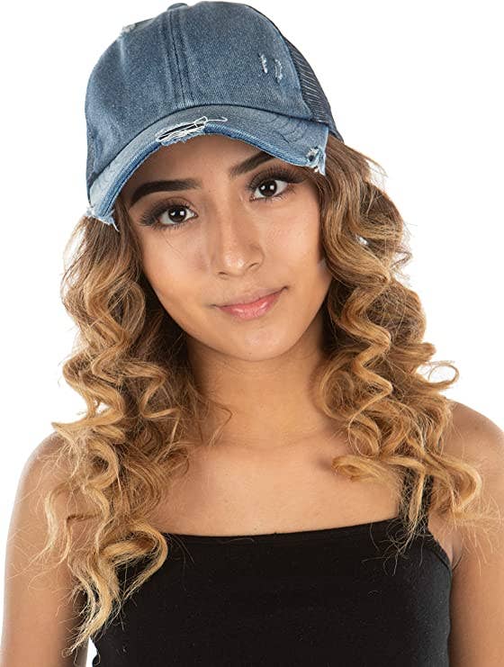 Funky Junque – Großhandel Ponytail-Cap – Damen – Criss Cross Ponycap - Denim/Navy2