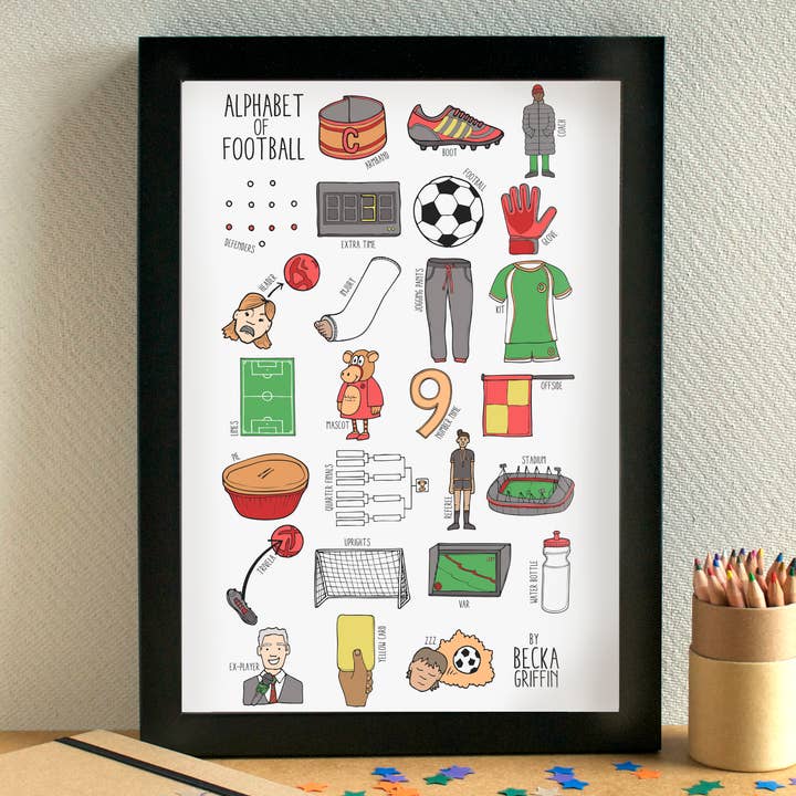 Football Alphabet Art Print for wholesale by Becka Griffin Illustration