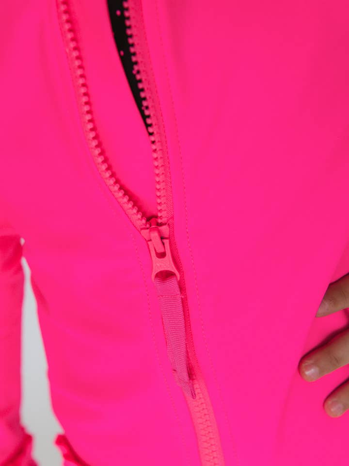 Rosa Flickor Neon Magenta Aktiv Jacka med Full Dragkedja och Volanger för wholesale på Faire5