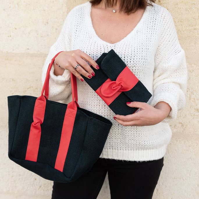 Fossette – Großhandel Tragetasche – Damen – Tragetasche - schwarzer Hanf, Fichte, Kamelleder12