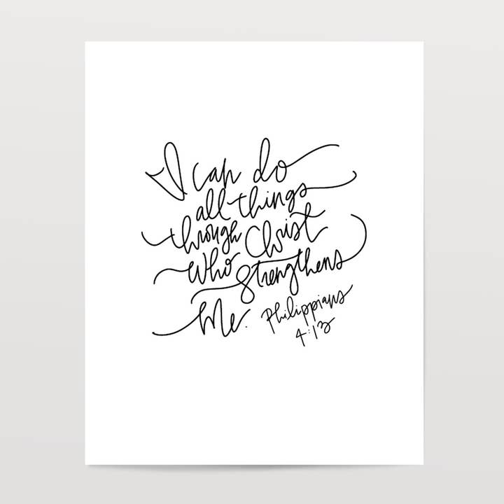 Philippians 4:13 - Black & White Art Print for wholesale by The Woven Pen