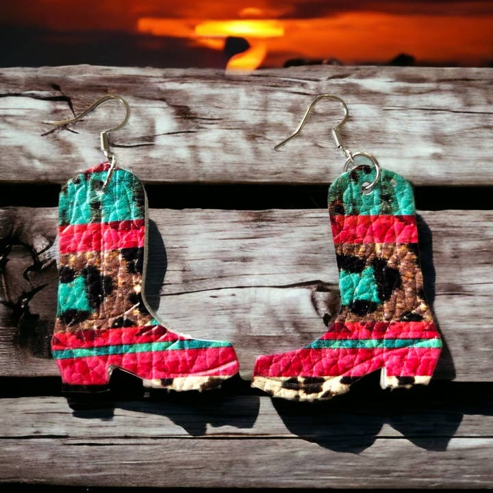 Western Serape Aztec Leopard Boots for wholesale by Bushleys Beauties, LLC