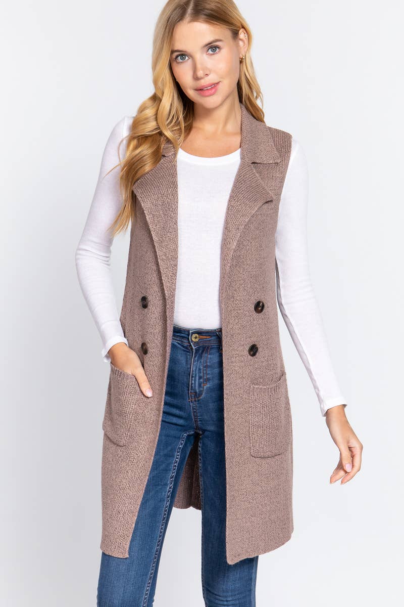42POPS - Wholesale Outerwear Vest - Women's - ,_.._ SI-15549 Notched Collar With Side Pocket Long Sweater20