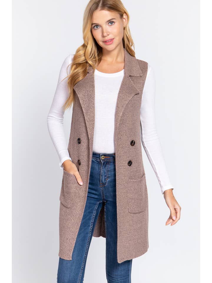 42POPS - Wholesale Outerwear Vest - Women's - ,_.._ SI-15549 Notched Collar With Side Pocket Long Sweater20