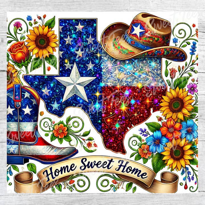 Transferencia de Sublimación de Vaso Brillante Texas Home Sweet Home para venta al por mayor de Sweet Tees