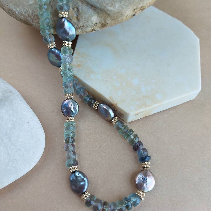 AVAASI - Wholesale Beaded/Pearl Necklace - Coin Pearls, Fluorite Necklace