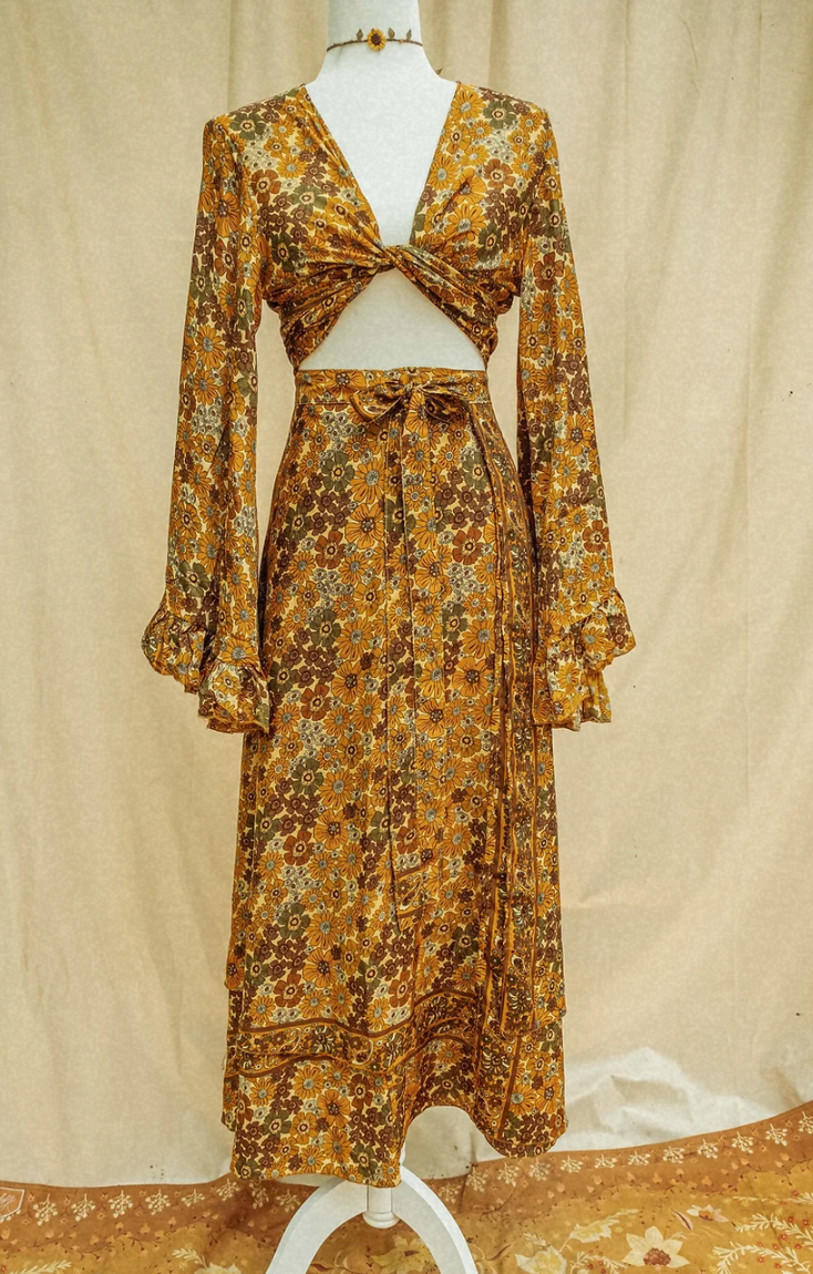 Gardenbelle Shop – Saia - Mulher por atacado – Saia de seda floral Hippie Boho Estilo 2 Camadas3