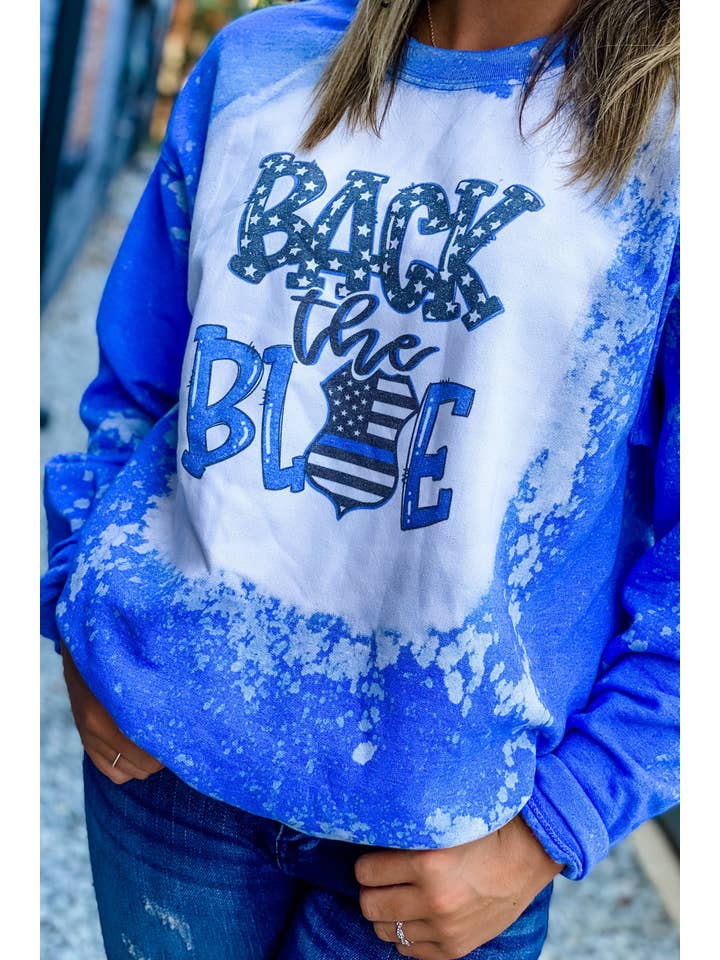 Southern Roots - Wholesale Graphic Sweatshirt - Women's - Back The Blue Distressed Sweatshirt