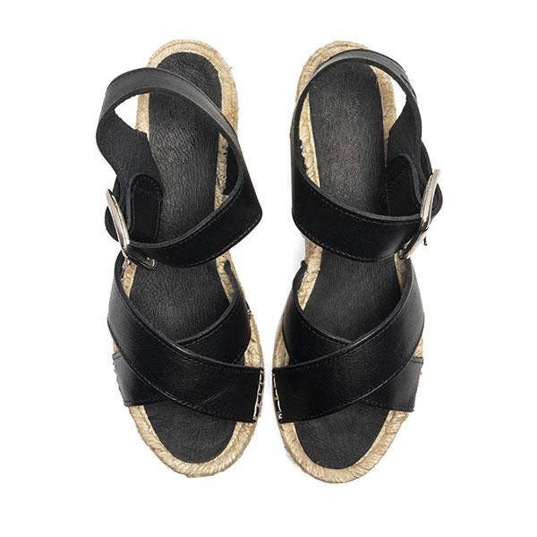 Cala Saona Black wedge sandals for wholesale by Ibiza's Heritage