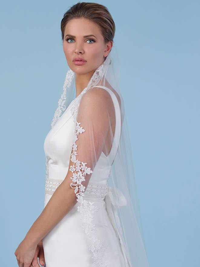 Floral Lace Edged Veil - Elevate Your Bridal Elegance for wholesale by Bridal DIrect