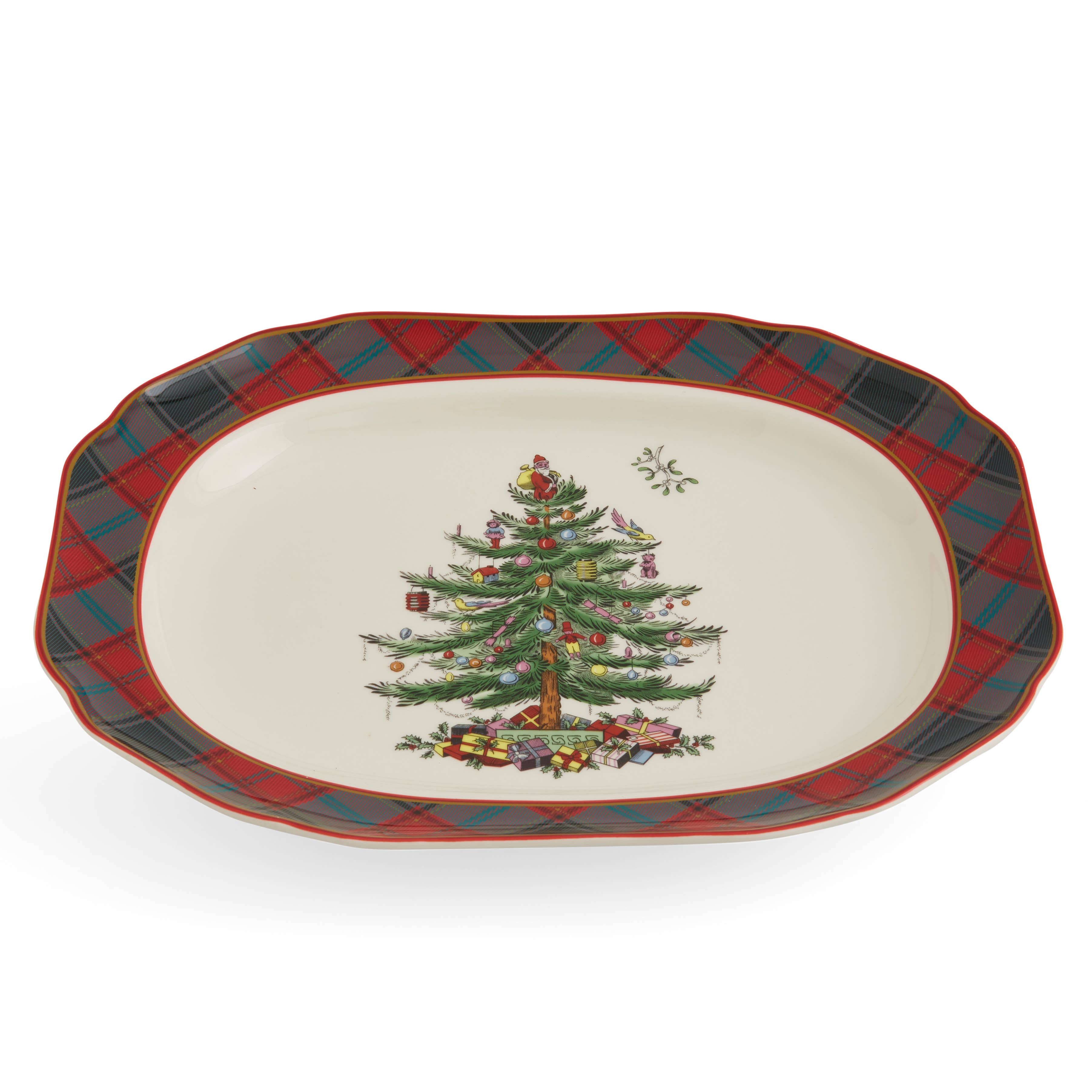 Portmeirion, Spode, Pimpernel, Nacthmann, Wrendale Designs - Wholesale Platter - Christmas Tree Tartan Rectangular Platter 14"1