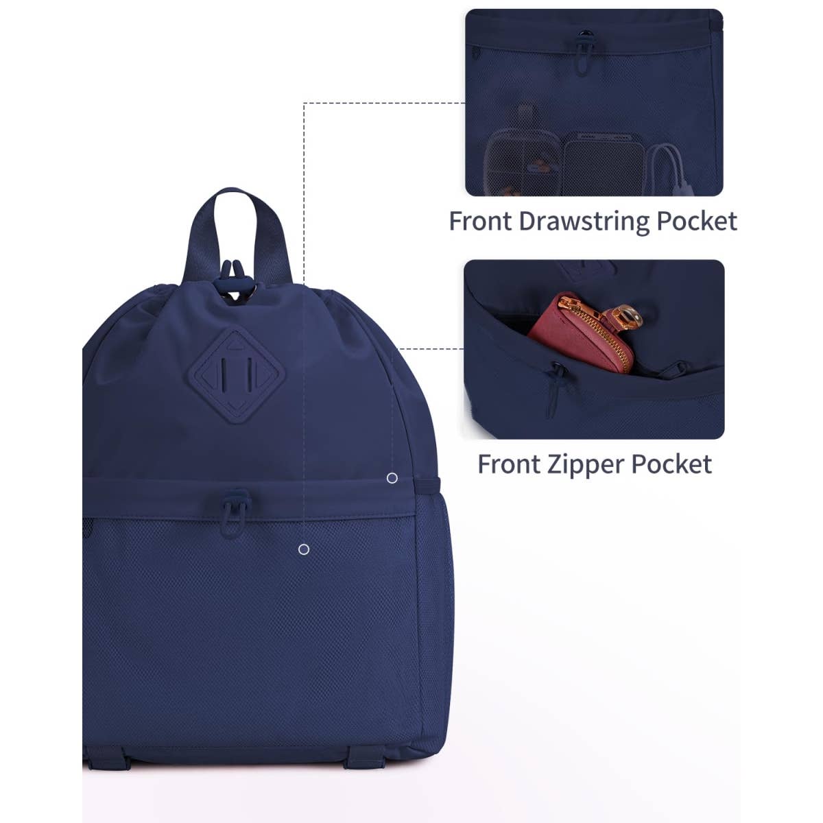 wandf - Vente Sac à cordon de serrage – unisexe - Sac à dos de sport avec cordon de serrage et sangle pour tapis de yoga5